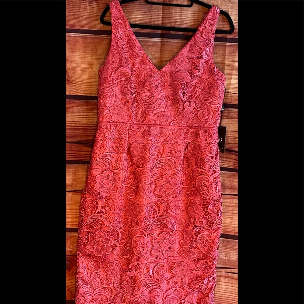 Women’s Sz 12 Adrianna Papell Brand BEAUTIFUL Salmon Pink Color Lace Dress Used